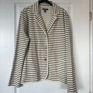 Chaps cream and navy striped nautical cotton blazer with silver buttons size XL